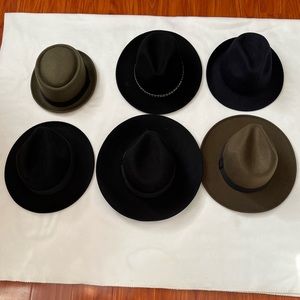 Bundle Of 5 Fedora And 1 Porkpie Hat In Large And M/L